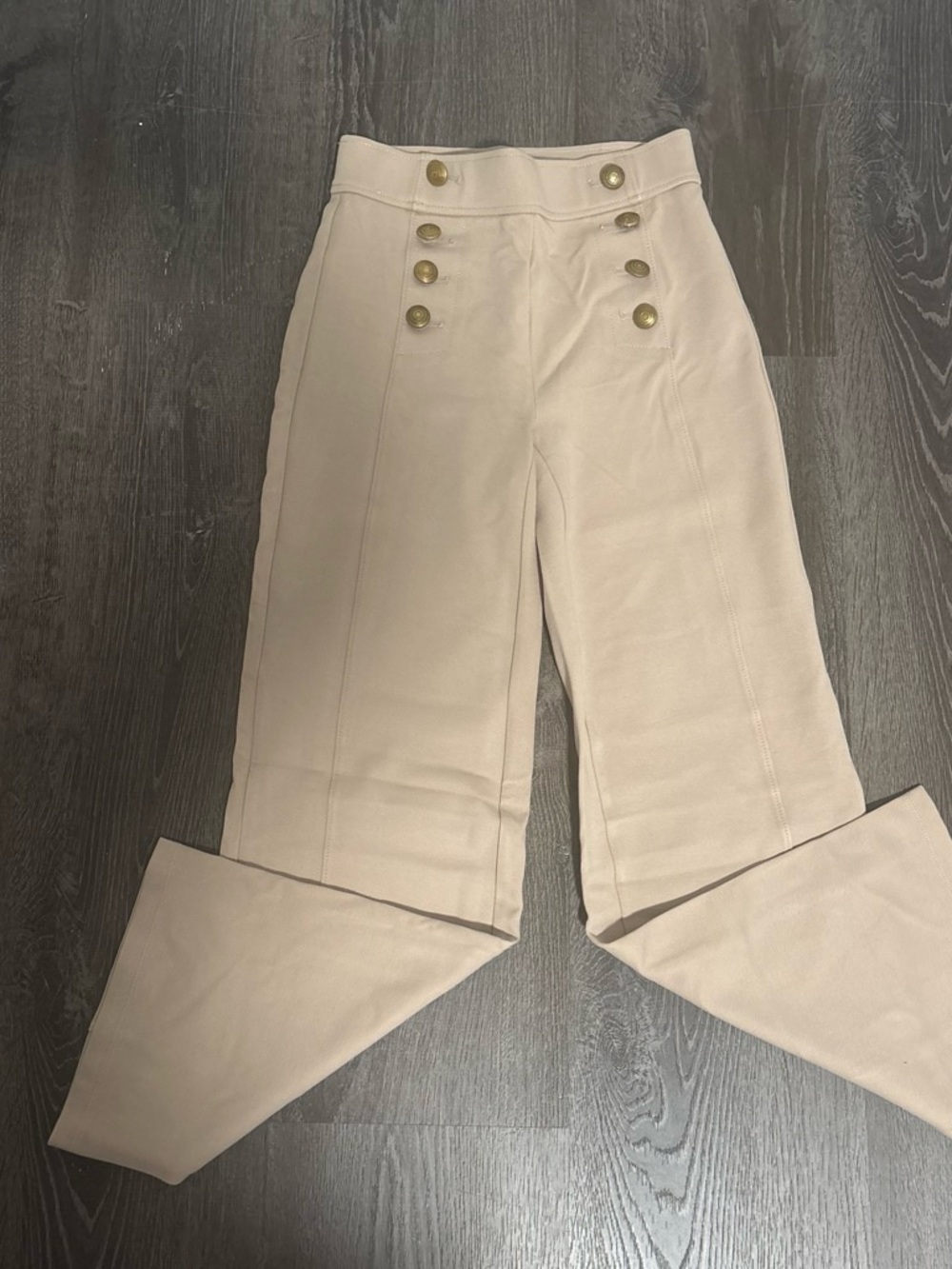 LOFT Cream High-Waist Wide-Leg Sailor Button Pants